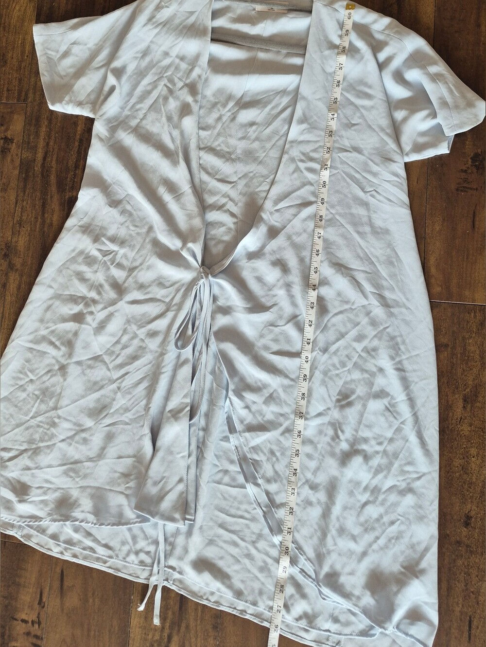 Babaton Light Blue Tie-Front Wrap Dress Size XS Poly Short Sleeve Mini - Picture 5 of 9
